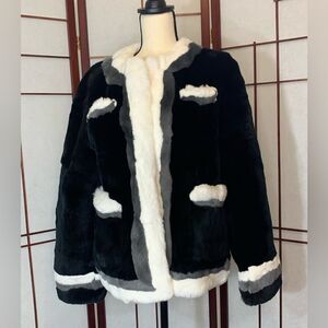 Pologeorgis Boxy Black, Grey, and white Rabbit Fur short coat